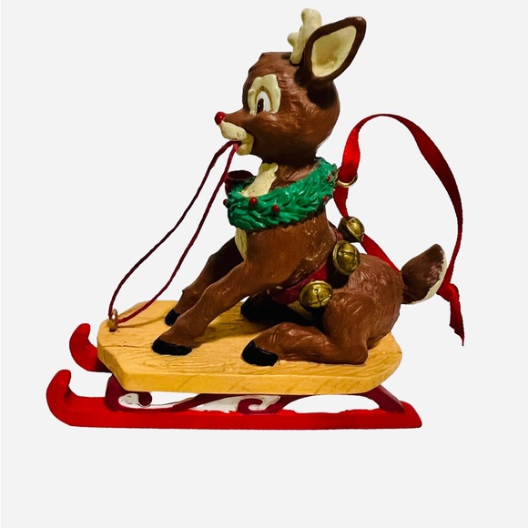 Rare Vintage Rudolph Co Midwest Imports Rudolph Riding Sled Christmas Ornament - Picture 2 of 6